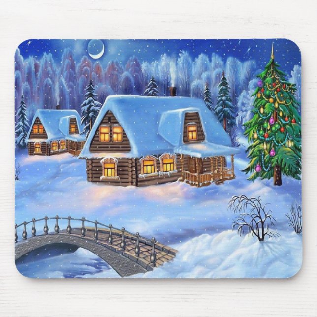 Christmas Log House in Winter Mouse Pad (Front)