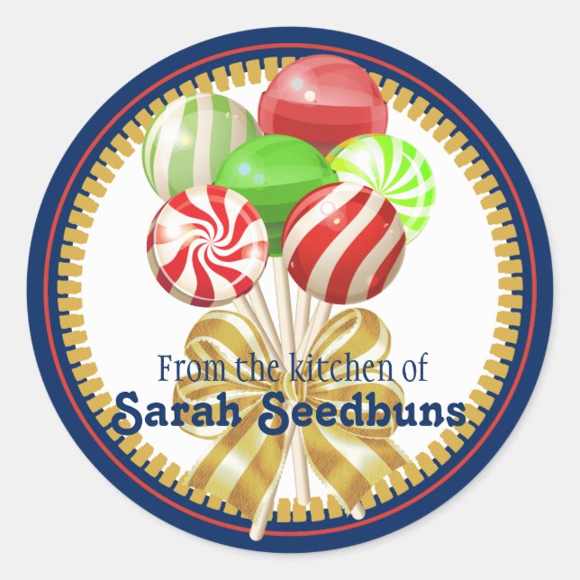 Christmas lollipops candy confections bow classic round sticker (Front)