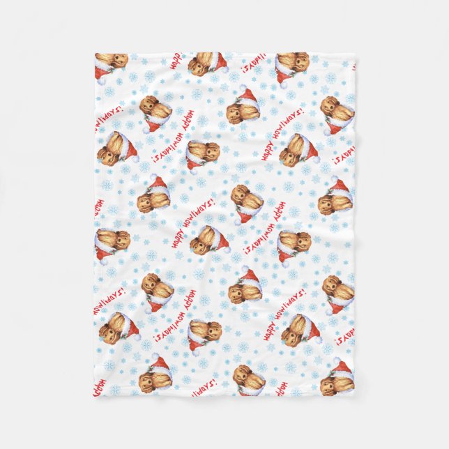 Christmas Longhaired Dachshund Fleece Blanket (Front)