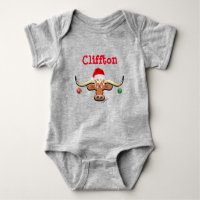 Christmas Longhorn Steer Baby Bodysuit