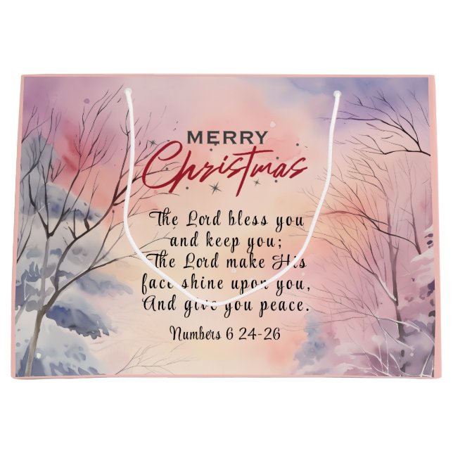 Christmas Lord Bless You Bible Verse Winter Snow Large Gift Bag (Front)