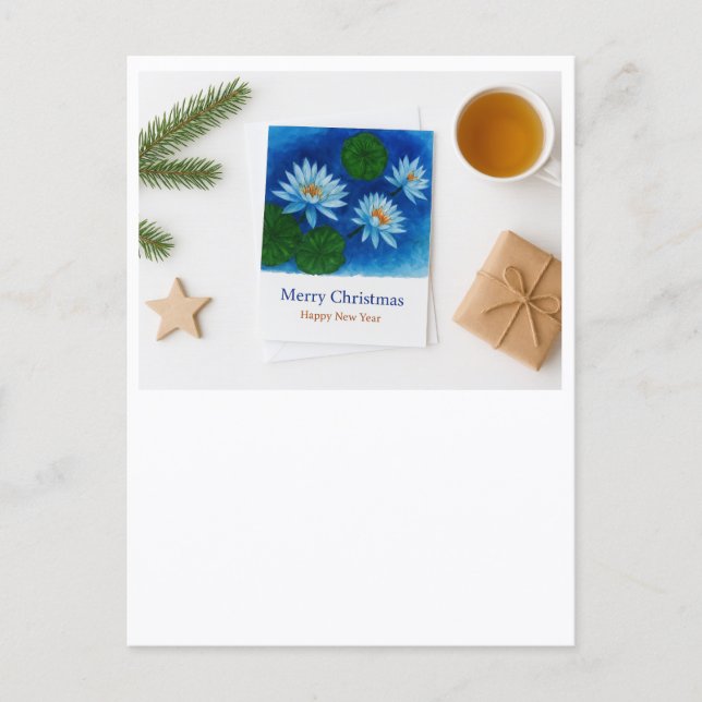 Christmas Lotus Postcard – Merry Christmas & Happy (Front)