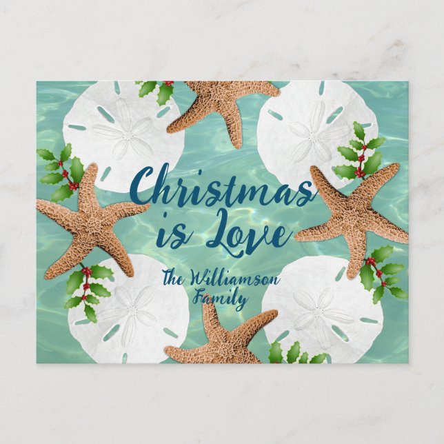 Christmas Love Beach Wreath Sea Green Postcard (Front)