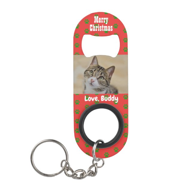 Christmas Love Cat Dad Pet Photo Keychain Bottle Opener (Front)