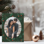 Christmas Love Couple Photo Green Mistletoe Magnet<br><div class="desc">Christmas kisses and holiday wishes abound with this festive and romantic mistletoe pattern magnetic card. Fill the classic oval with your favourite couple photo and add your custom Xmas message in white over the botanical green magnet.</div>