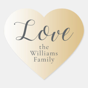 Christmas Love Custom Name Shiny Gold Ombre Heart Heart Sticker