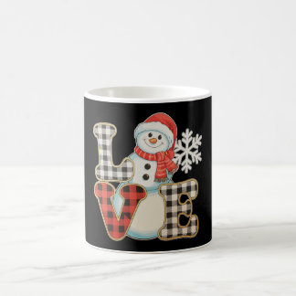 Christmas Love Cute Snowman Buffalo Plaid Winter Coffee Mug