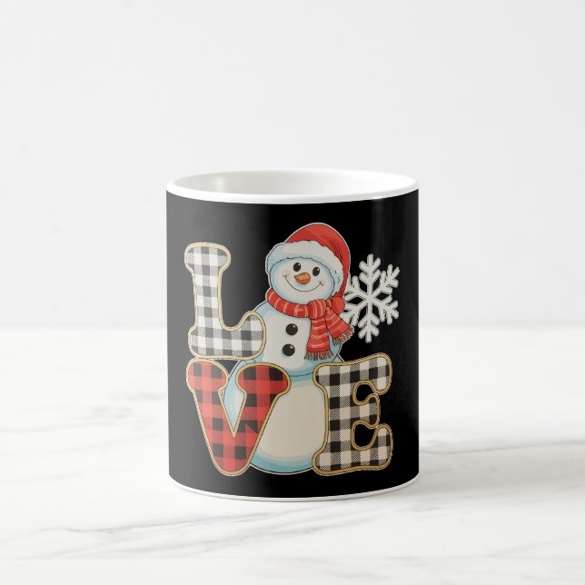 Christmas Love Cute Snowman Buffalo Plaid Winter Coffee Mug (Center)