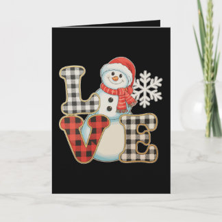Christmas Love Cute Snowman Buffalo Plaid Winter Holiday Card