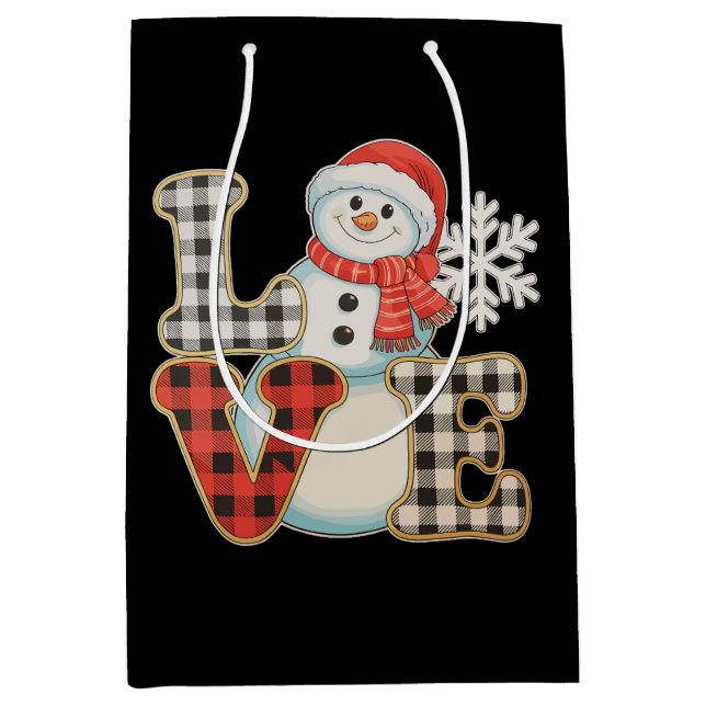 Christmas Love Cute Snowman Buffalo Plaid Winter Medium Gift Bag (Front)
