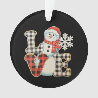 Christmas Love Cute Snowman Buffalo Plaid Winter Ornament