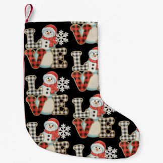 Christmas Love Cute Snowman Buffalo Plaid Winter Small Christmas Stocking