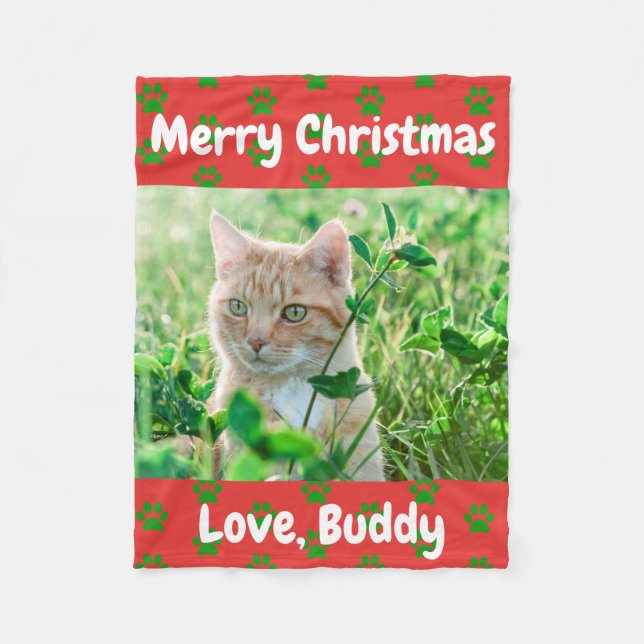 Christmas Love Dog Cat Dad Mom Pet Photo Fleece Blanket (Front)