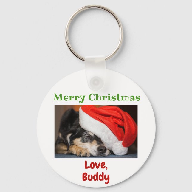 Christmas Love Dog Cat Dad Mom Pet Photo Keychain (Front)