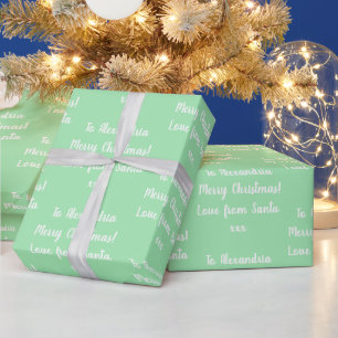 Christmas Love From Santa Mint Green Wrapping Paper