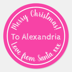 Christmas Love From Santa Personalized Hot Pink Classic Round Sticker