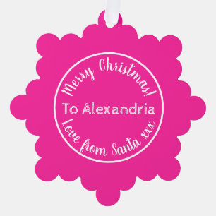Christmas Love From Santa Personalized Hot Pink Ornament Card