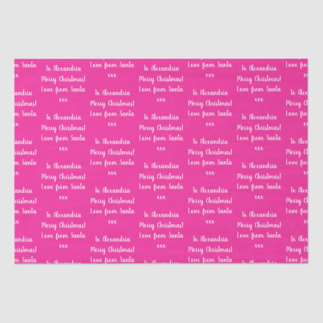 Christmas Love From Santa Personalized Hot Pink Tissue Paper (Front)
