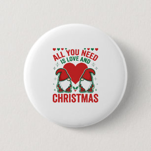 Christmas Love Heart Santa Gnome Design 2 Inch Round Button