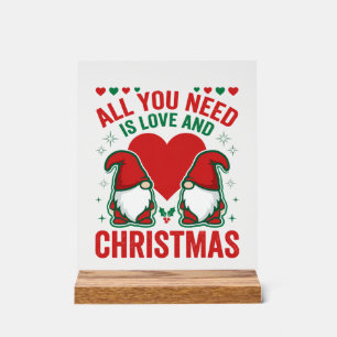 Christmas Love Heart Santa Gnome Design Acrylic Sign
