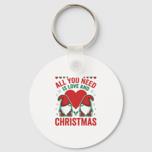 Christmas Love Heart Santa Gnome Design Keychain