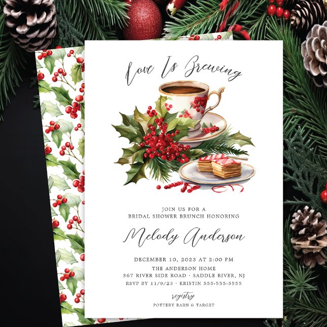 Christmas Love Is Brewing Bridal Shower Invitation (Creator Uploaded)