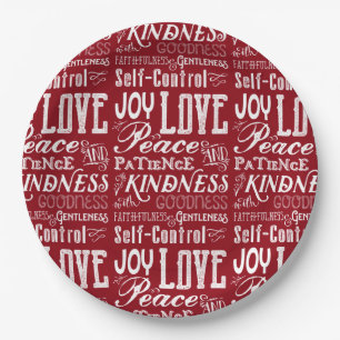 Christmas Love Joy Fruit of the Spirit Typography Paper Plate