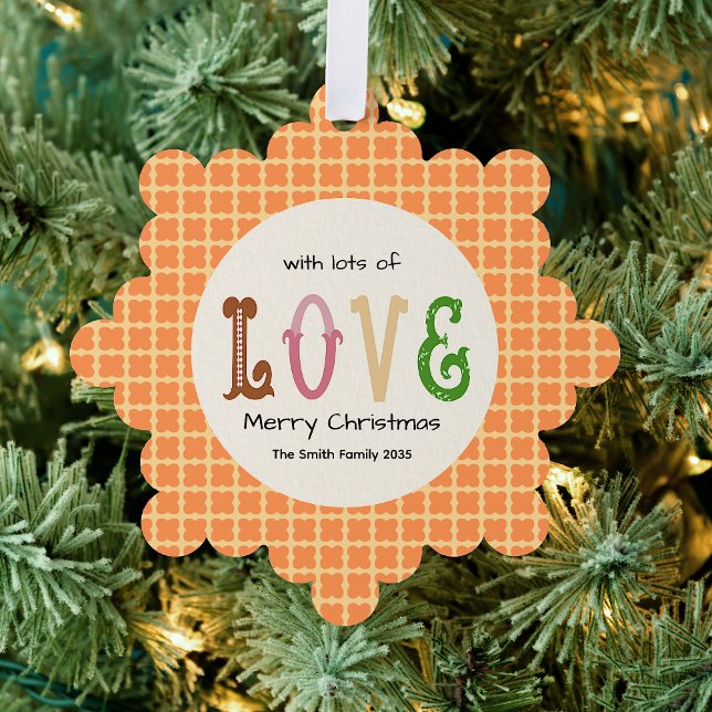 Christmas Love Modern Typography Personalized  Ornament Card (Decorate Christmas Tree/As Gift Tag for your loved ones with this Christmas Love Typography Ornament)