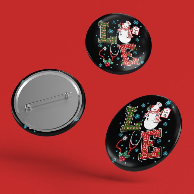 Christmas Love Nurse Cute Medical Snowman Holly 1 Inch Round Button (Creator Uploaded)
