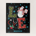 Christmas Love Nurse Cute Medical Snowman Name Jigsaw Puzzle<br><div class="desc">This modern design features the text "Love" in modern fun typography accented with a snowman nurse,  stethoscope,  snowflakes,  holly and candy canes. Personalized with your name by editing the text in the text box provided #nurse #nurselife #doctor #medical #health #christmas #puzzles #jigsawpuzzles #jigsaw #gamesnight #games #giftsfornurses #personalizedgifts</div>