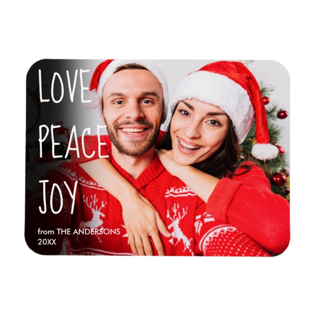 Christmas Love Peace Joy Modern Photo Holiday Magnet (Horizontal)