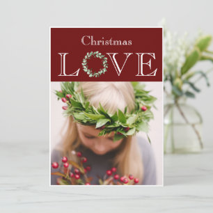 Christmas Love Photo Eucalyptus Wreath Red Holiday Card
