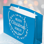 Christmas Love Santa Custom Name Blue Large Gift Bag<br><div class="desc">Create your own 'Love,  Santa' gift bag with this fun and festive design. A stylish template,  personalized with the recipient's name and featuring an illustrated border with snowflakes,  holly,  Christmas stockings and stars. An unique way of presenting a gift to someone special! Colours: blue and white.</div>