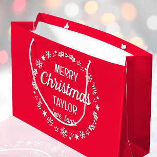 Christmas Love Santa Custom Name Red Large Gift Bag
