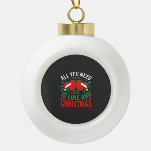 Christmas Love Santa Hat Typography Ceramic Ball Christmas Ornament