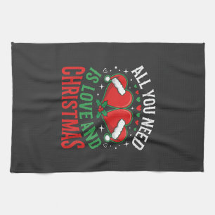 Christmas Love Santa Hat Typography Kitchen Towel