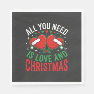 Christmas Love Santa Hat Typography Napkin