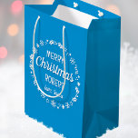 Christmas Love Santa Personalized Name Blue Medium Gift Bag<br><div class="desc">Create your own 'Love,  Santa' gift bag with this fun and festive design! A stylish template,  personalized with the recipient's name and featuring an illustrated border with snowflakes,  holly,  Christmas stockings and stars. An unique way of presenting a gift to someone special! Colours: blue and white.</div>