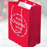 Christmas Love Santa Personalized Name Red Medium Gift Bag<br><div class="desc">Create your own 'Love,  Santa' gift bag with this fun and festive design! A stylish template,  personalized with the recipient's name and featuring an illustrated border with snowflakes,  holly,  Christmas stockings and stars. An unique way of presenting a gift to someone special! Colours: red and white.</div>
