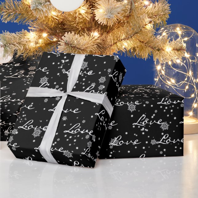 Christmas LOVE Text In Snowflakes   Wrapping Paper (Holidays)
