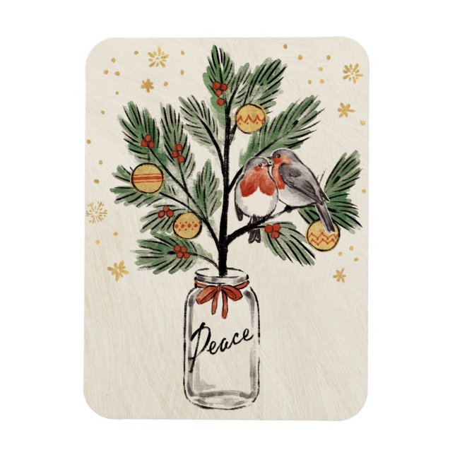Christmas Lovebirds Peace Magnet (Vertical)