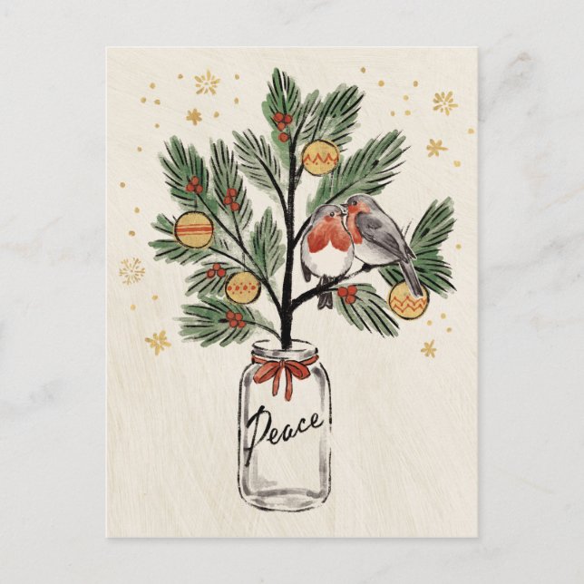 Christmas Lovebirds Peace Postcard (Front)