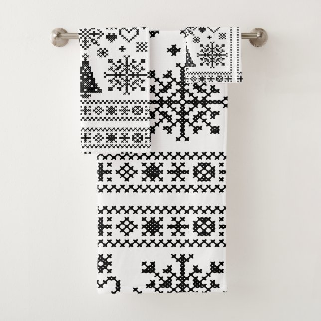 Christmas Lover Cross Pattern Sampler Design Bath Towel Set (Insitu)
