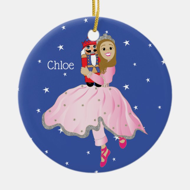 Christmas Lt Brown Hair Nutcracker Ballet Ornament (Front)
