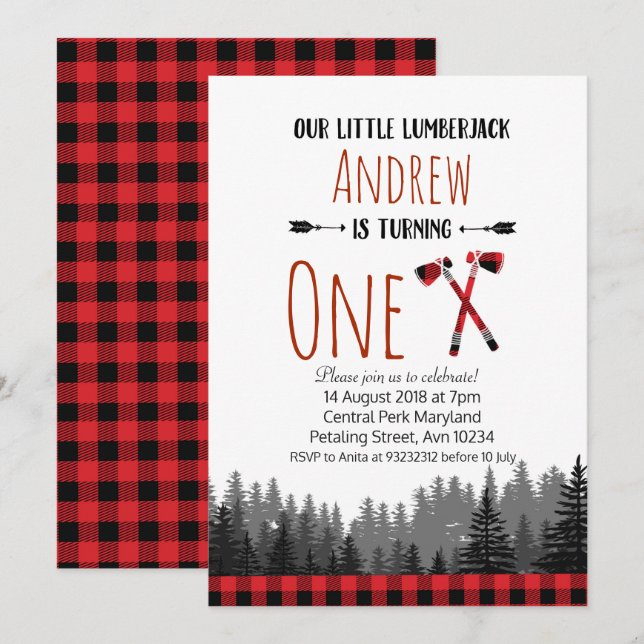 Christmas Lumberjack Birthday Woodland Invitation (Front/Back)