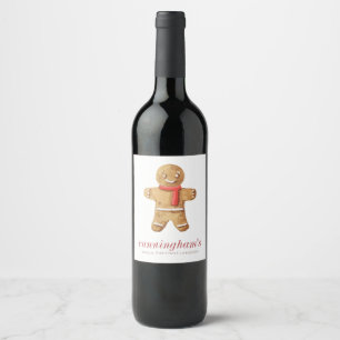Christmas Lunch Watercolor Gingerbread Man Wine Label
