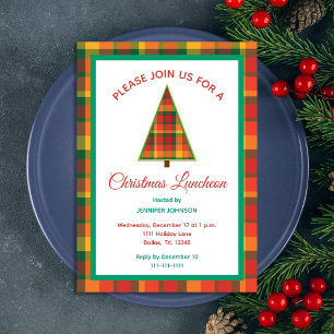 Christmas Luncheon Colorful Plaid Christmas Tree Invitation
