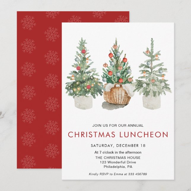 Christmas Luncheon Pine trees Holiday Invitation (Front/Back)