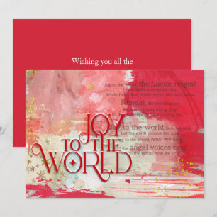 Christmas lyrics Joy To The World Red and Gold Holiday Card