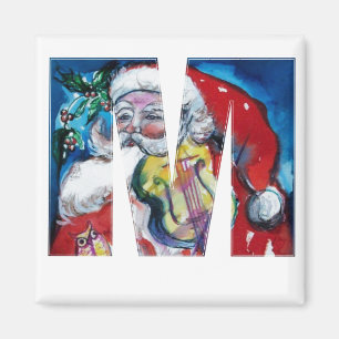 CHRISTMAS M LETTER / SANTA  WITH VIOLIN MONOGRAM MAGNET